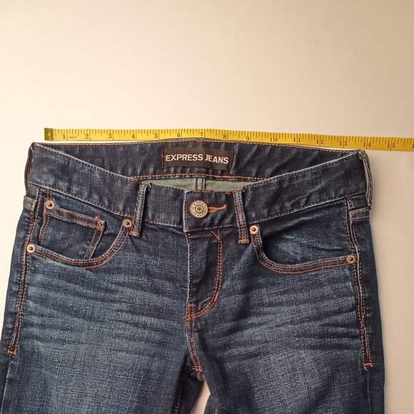Express Jeans Size 0 Barely Boot Low Rise Dark Wash - Picture 6 of 9